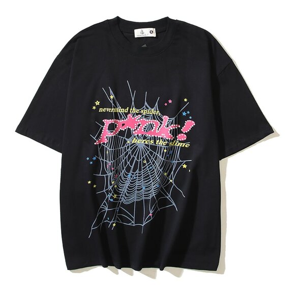 Sp5der Spiderweb Print Black Short-Sleeve T-Shirt - Picture 1 of 7